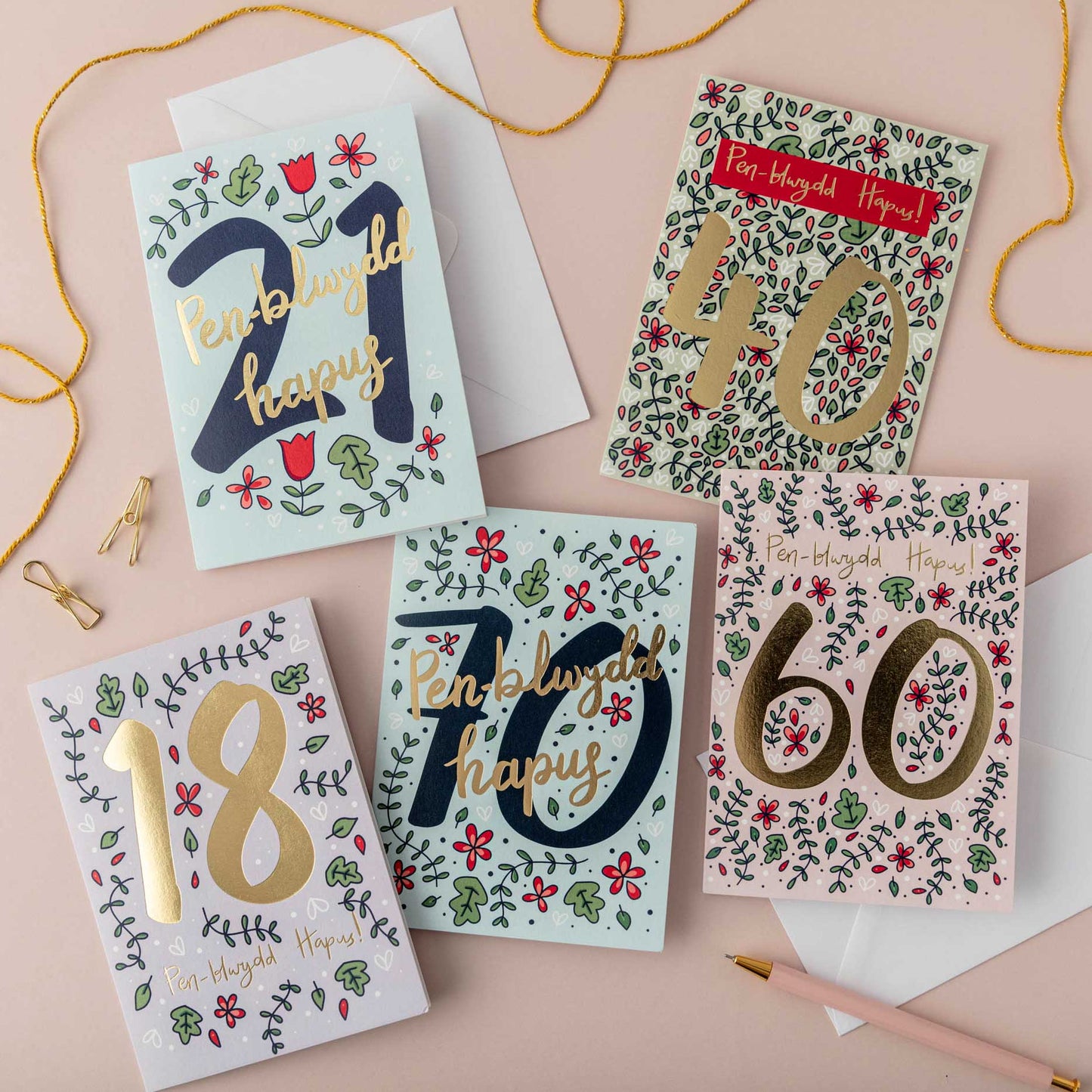 Birthday card 'Pen-blwydd hapus 21' gold foil