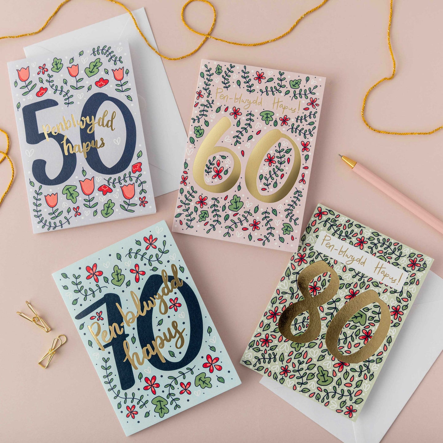Birthday card 'Pen-blwydd hapus 70' gold foil