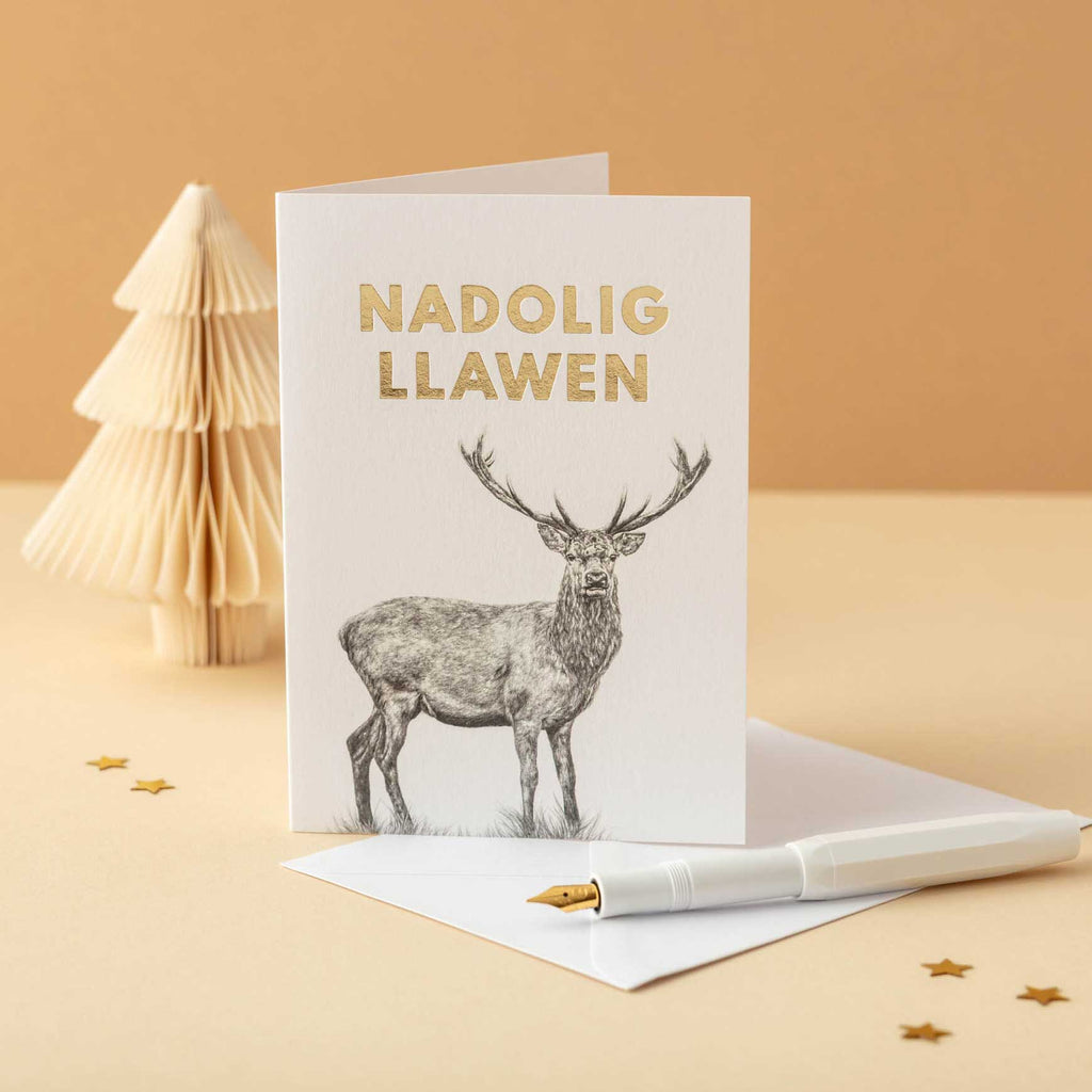 Christmas card 'Nadolig Llawen' Deer - Lleucu Howatson