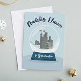 Personalised Welsh Christmas cards - Set of 4 'Nadolig Llawen o...' Snowglobe