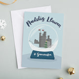 Personalised Christmas card 'Nadolig Llawen o...' Snowglobe