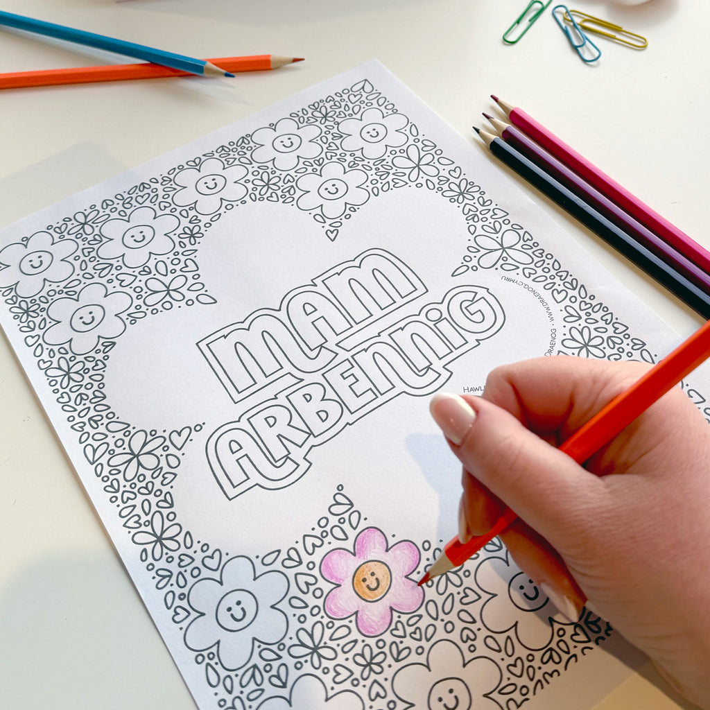 Welsh downloadable colouring page - Mam Arbennig