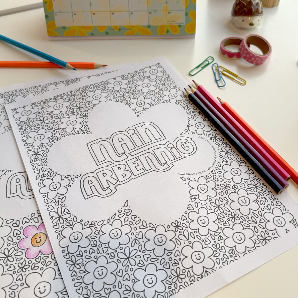 Welsh downloadable colouring page - Nain Arbennig