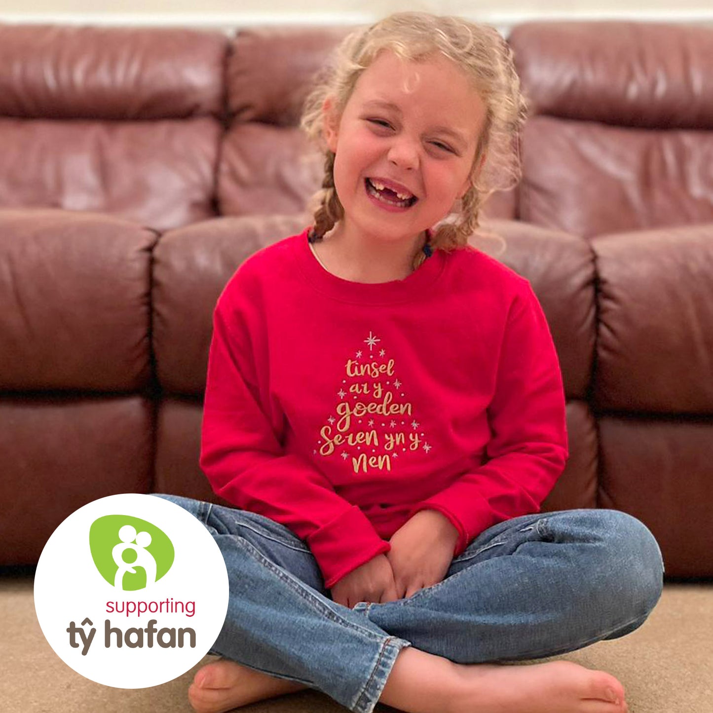 Tinsel ar y Goeden Embroidered Welsh Christmas Jumper - Tŷ Hafan - Children's