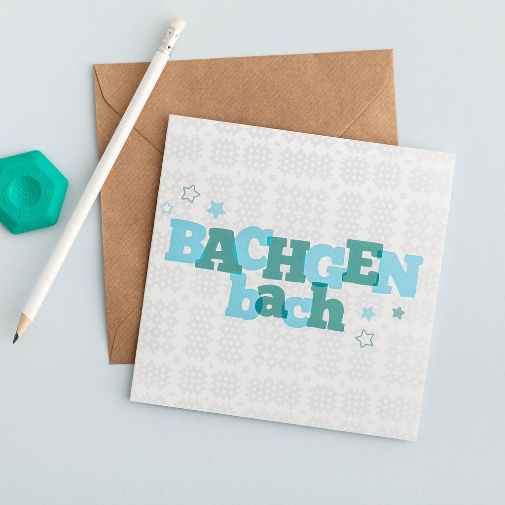 Baby boy card 'Bachgen bach'