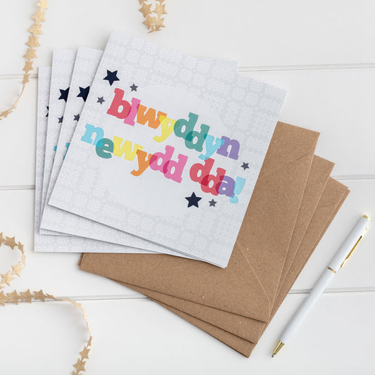 Happy New Year Card Set of 4 or 6 - Blwyddyn Newydd Dda
