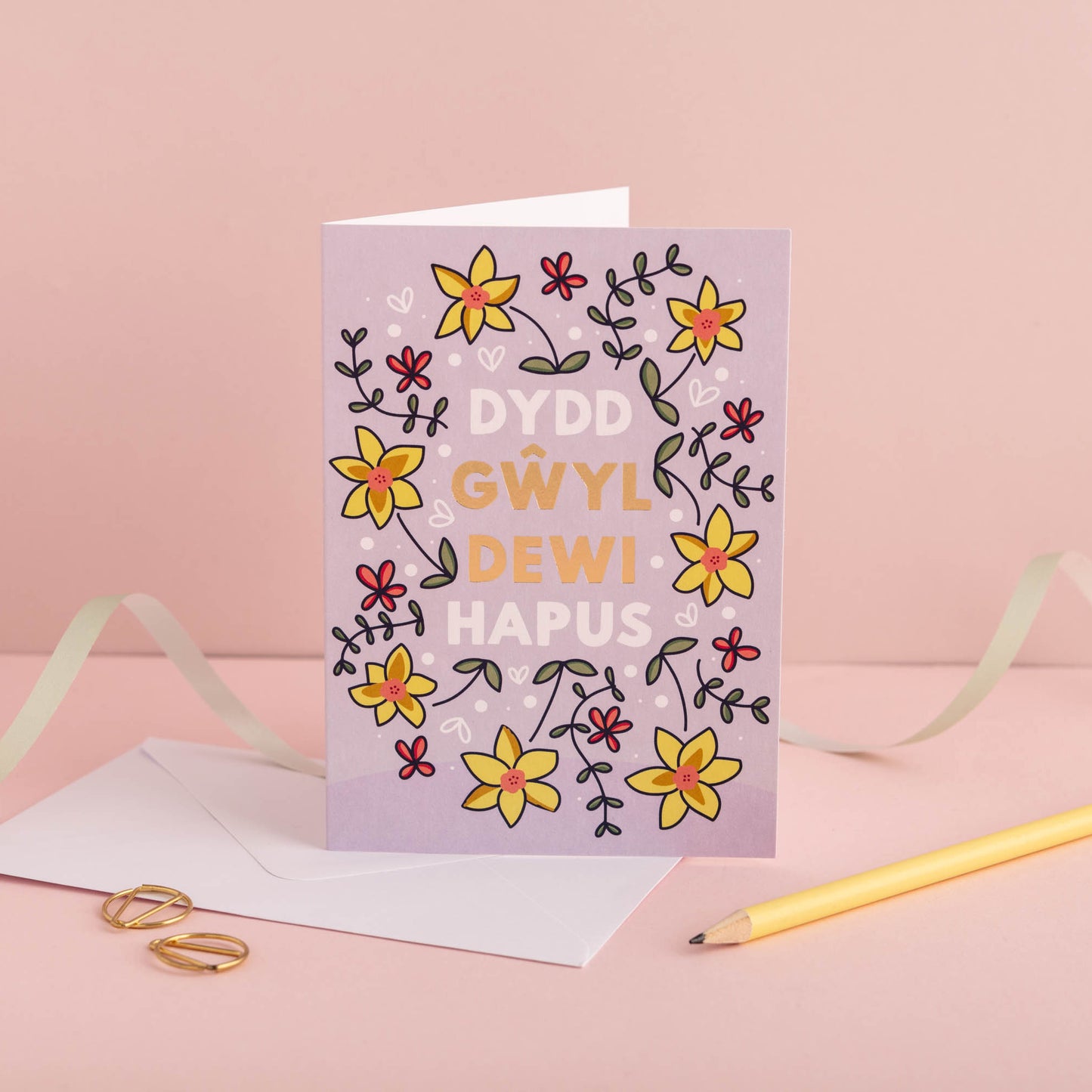 Set of 4 St David's day - Dydd Gŵyl Dewi Hapus - Welsh gold foil cards