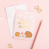 Welsh Mothers' day card 'Sul y Mamau hapus' hedgehogs