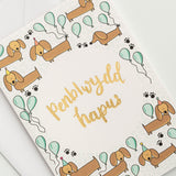 Birthday card 'Penblwydd hapus' - dachshund party
