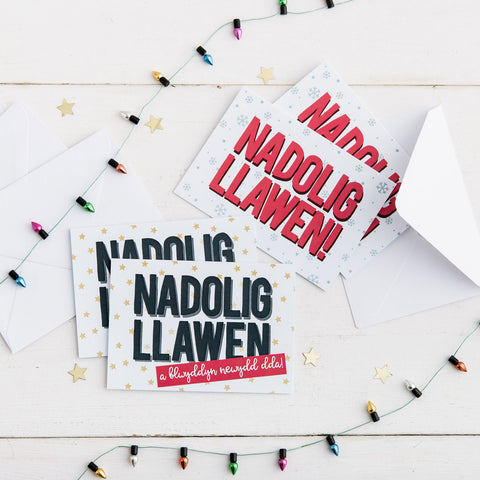 Nadolig Llawen Christmas mini cards pack of 4 - Draenog Welsh cards