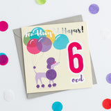 Birthday card 'Pen-blwydd hapus 6' poodle