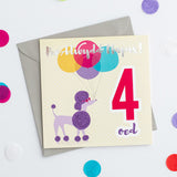 Birthday card 'Pen-blwydd hapus 4' poodle