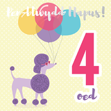 Welsh birthday card 'Pen-blwydd hapus 4 oed' poodle / Cerdyn Cymraeg - Draenog