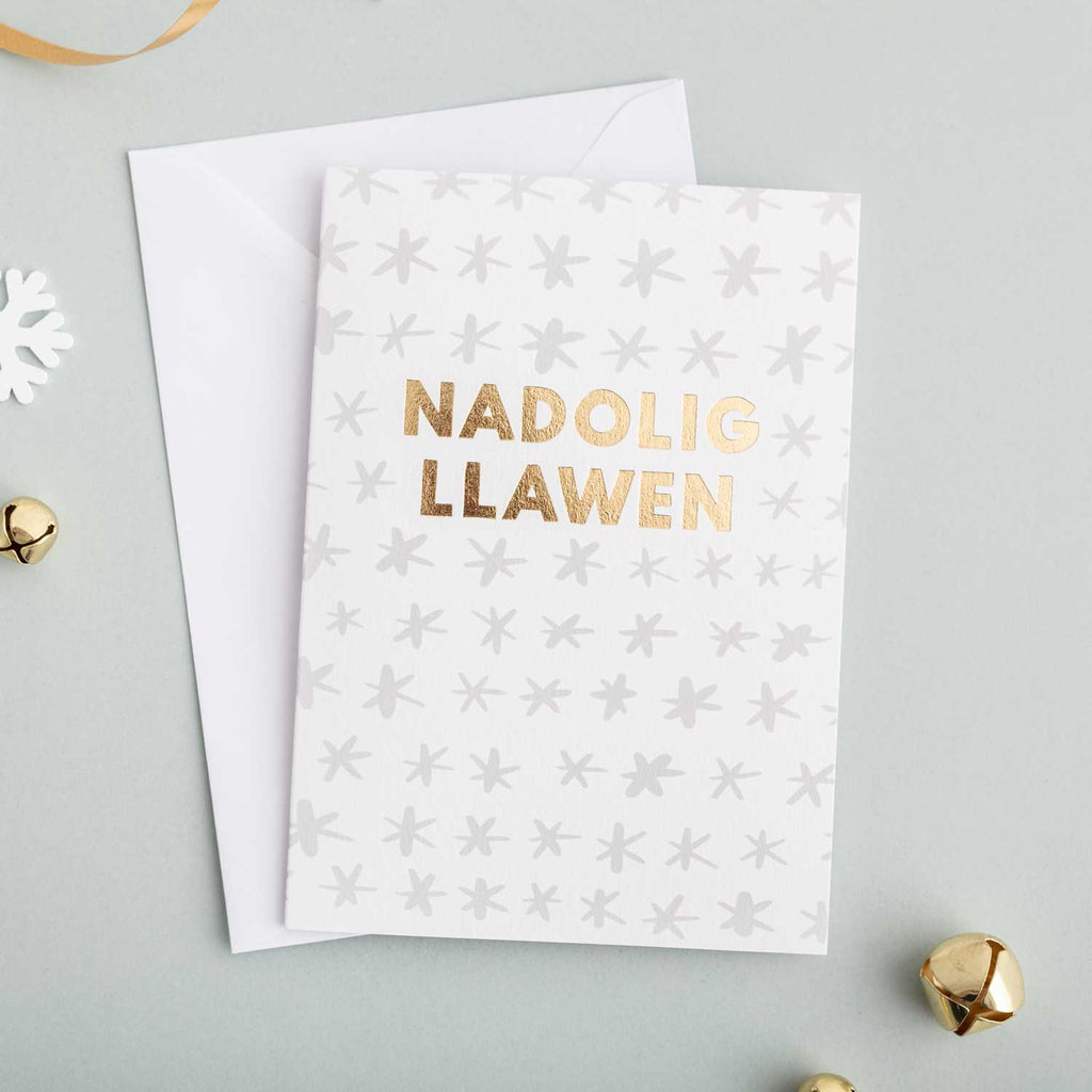 Christmas card 'Nadolig Llawen' - gold foil