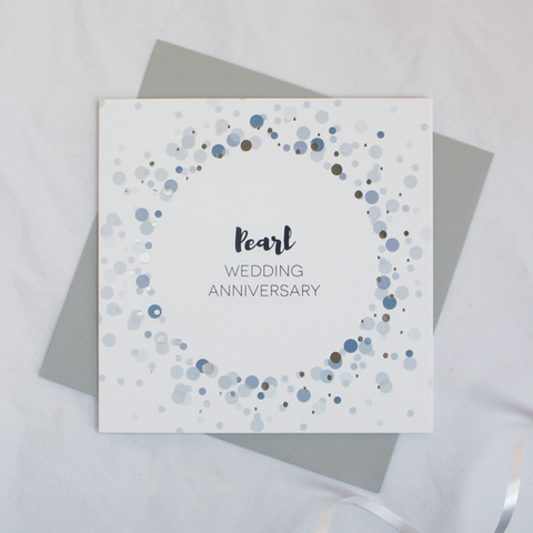 Pearl wedding anniversary silver foil card - Draenog