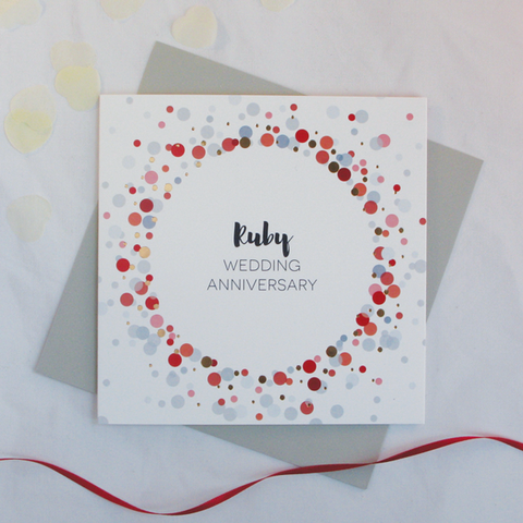 Ruby wedding anniversary copper foil card - Draenog