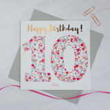 Happy birthday age 10 copper foil card - Draenog