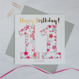 Happy birthday age 11 copper foil card - Draenog