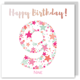 Happy birthday age 9 copper foil card - Draenog