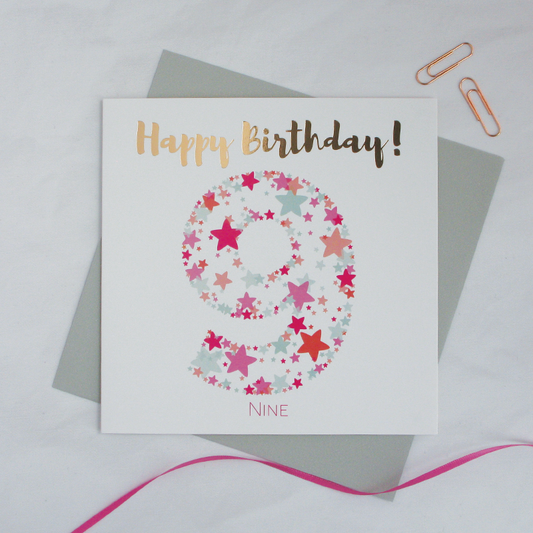 Happy birthday age 9 copper foil card - Draenog