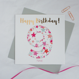 Happy birthday age 9 copper foil card - Draenog