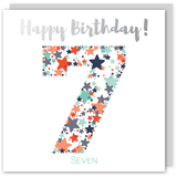 Happy birthday age 7 silver foil card - Draenog
