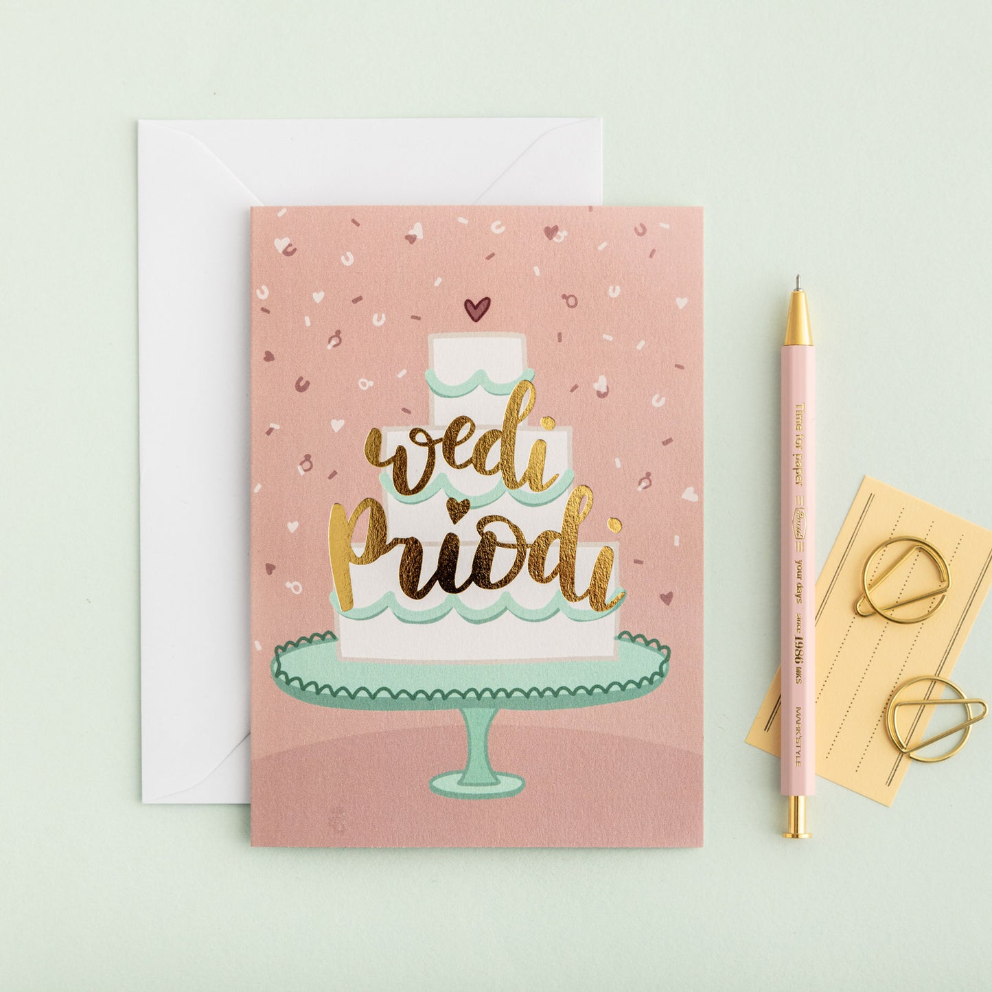 Wedding card 'Wedi priodi'