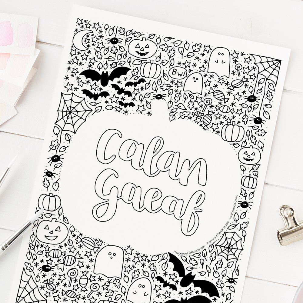FREE Welsh downloadable colouring page - Calan Gaeaf / Halloween