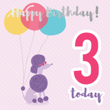 Happy birthday age 3 poodle silver foil card - Draenog