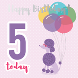 Happy birthday age 5 poodle silver foil card - Draenog