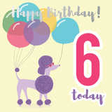 Happy birthday age 6 poodle silver foil card - Draenog