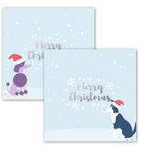 Merry Christmas Mitzi & Cadi silver foil cards - pack of 4 - Draenog