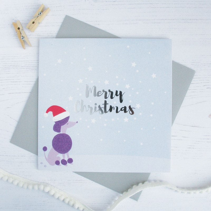 Merry Christmas silver foil card - Draenog