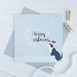Merry Christmas silver foil Cadi the sheep dog card - Draenog