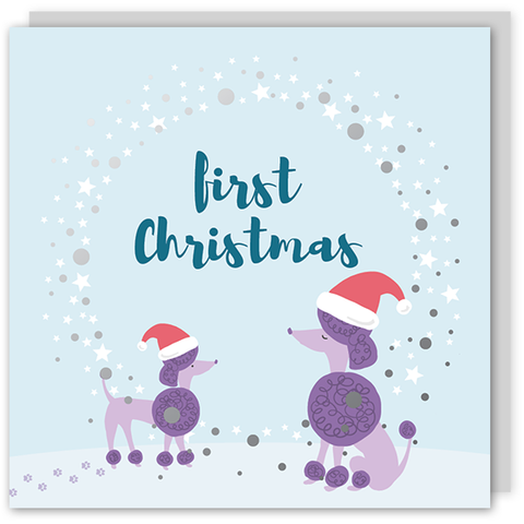 First Christmas silver foil card – Draenog