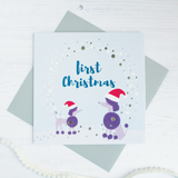 First Christmas silver foil card – Draenog