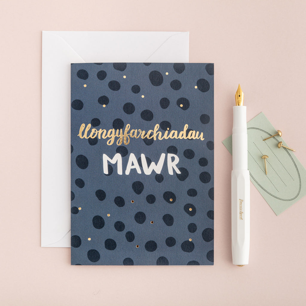 Congratulations card 'Llongyfarchiadau mawr' gold foil