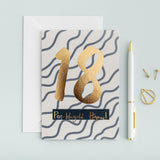 Birthday card 'Pen-blwydd hapus 18' gold foil
