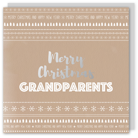 Merry Christmas Grandparents silver foil card - Draenog
