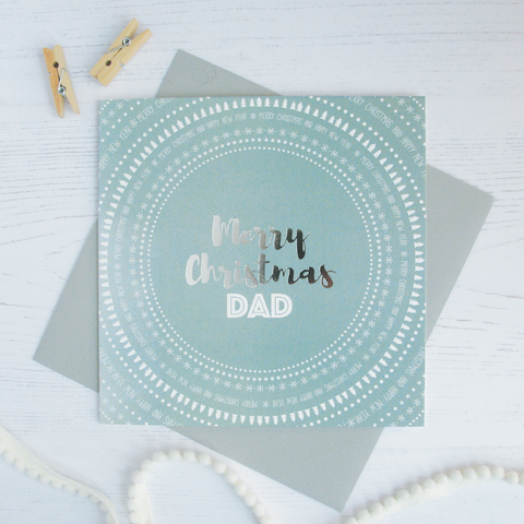 Merry Christmas Dad silver foil card - Draenog