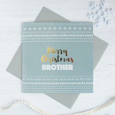 Merry Christmas Brother gold foil card - Draenog