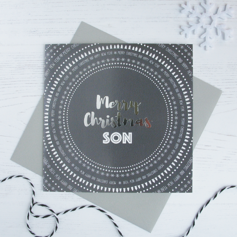 Merry Christmas Son silver foil card - Draenog