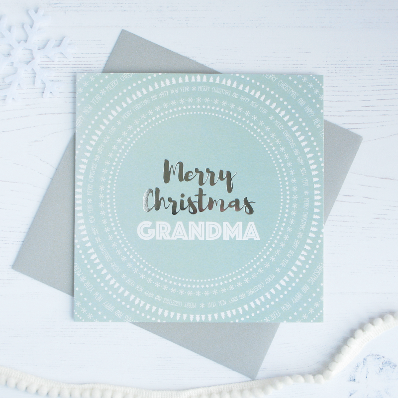 Merry Christmas Grandma silver foil card - Draenog