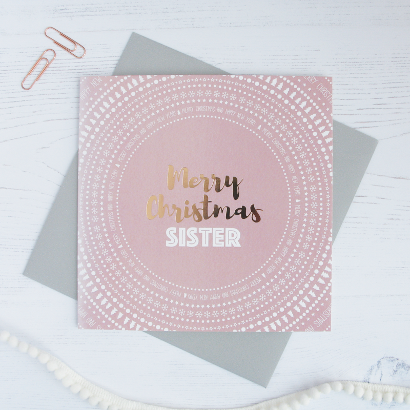 Merry Christmas Sister copper foil card - Draenog