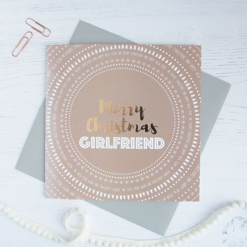 Merry Christmas Girlfriend copper foil card - Draenog