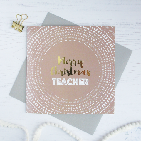 Merry Christmas Teacher gold foil card - Draenog