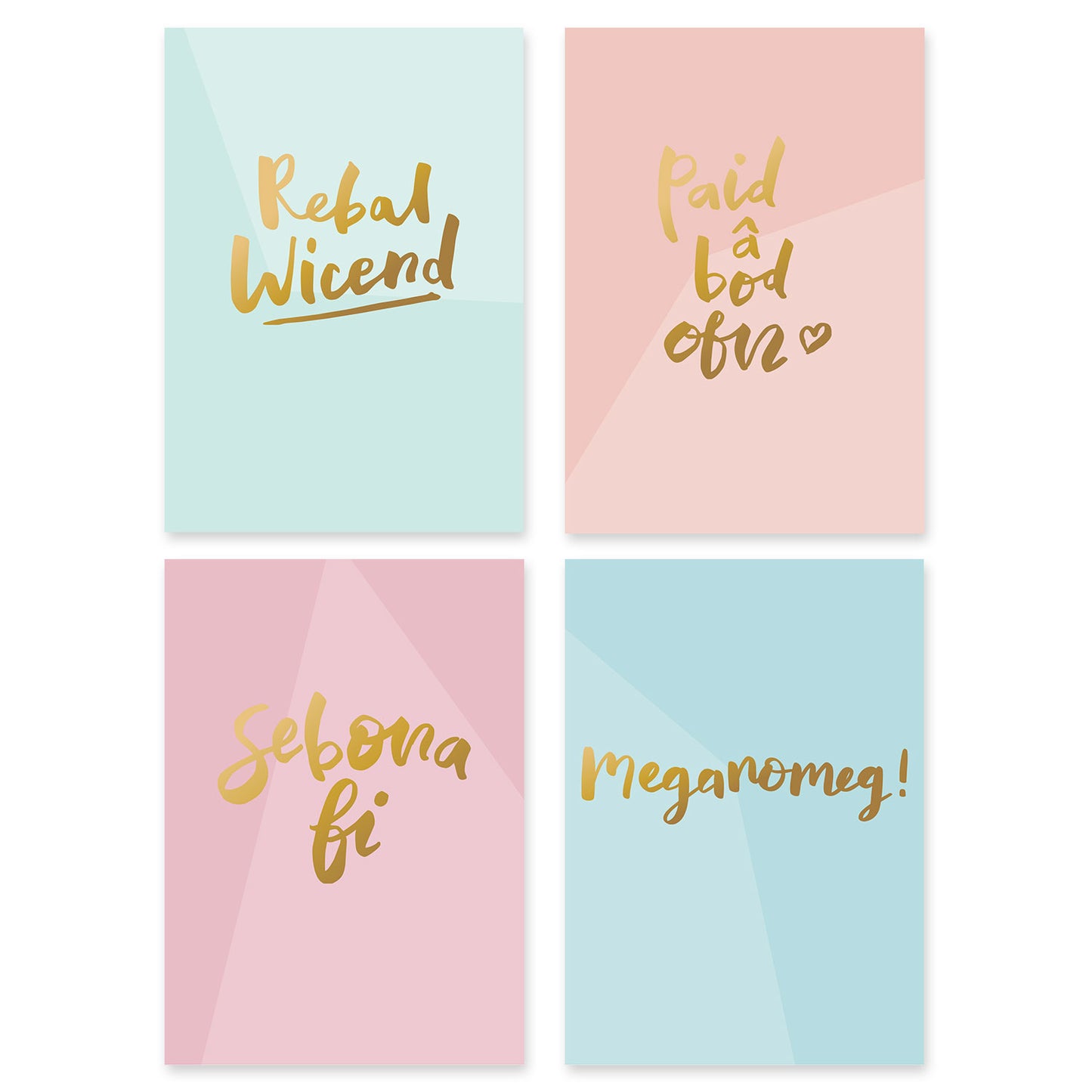 Cardiau Cymraeg - Sebona fi / Meganomeg / Rebal Wicend / Paid â bod ofn - Welsh cards