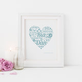 Personalised engagement print - Ria and Dan - Draenog