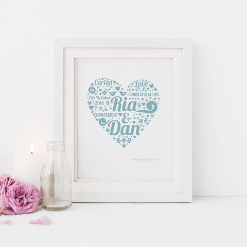 Personalised engagement print - Ria and Dan - Draenog