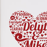 Personalised wedding print - Delyth and Mike close up of detail - Draenog